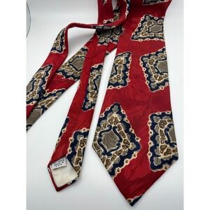 Huxley Mens Vintage Red Medallion Ornate Scrollwork Wide Necktie Made in USA